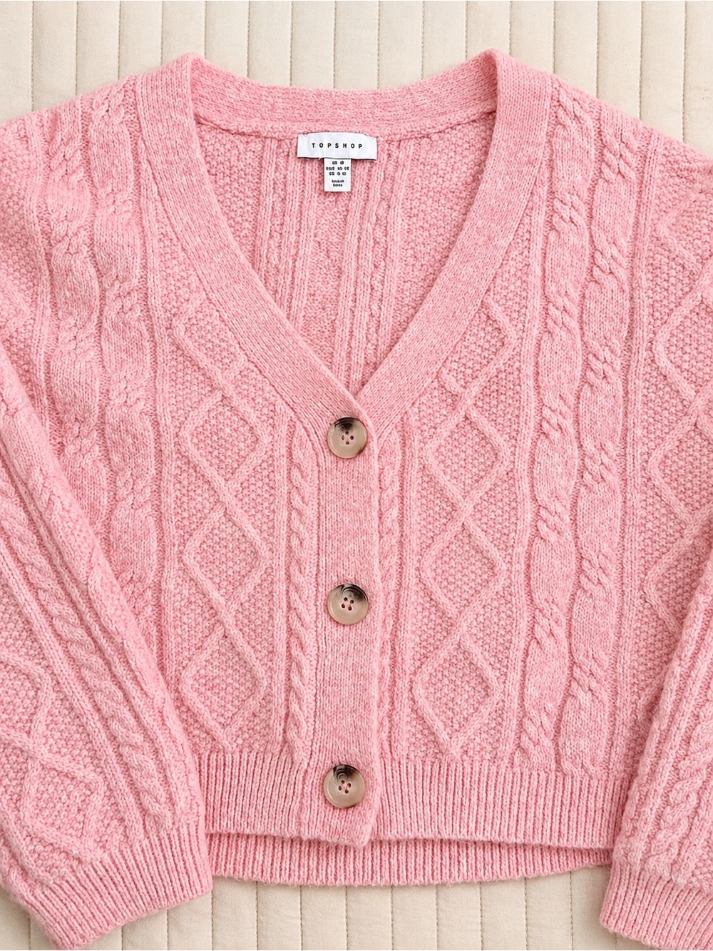 Topshop Pink Cable Knit Cropped Cardigan Sweater M